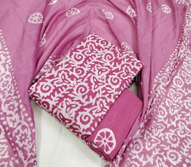 Cotton Batik Unstitched Suit Fabric with Dupatta for Women (Pink, 2.25 m)