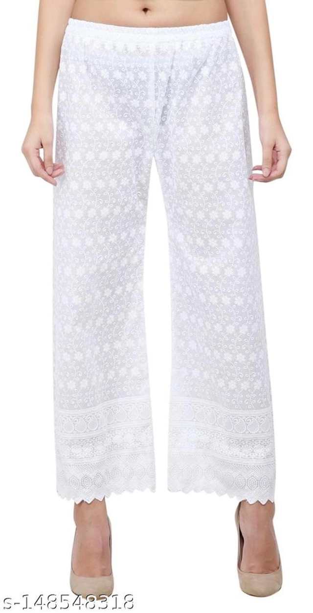 Cotton Blend Palazzos for Women (White, 30)