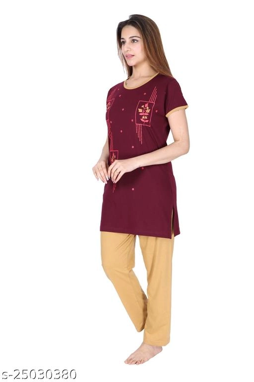 Woolen Nightsuit for Women (Wine, M)