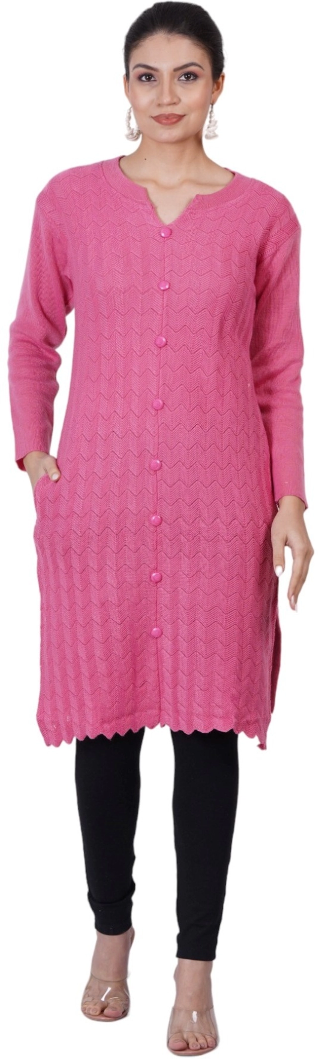 Woolen Solid Kurti for Women (Pink, Free Size)