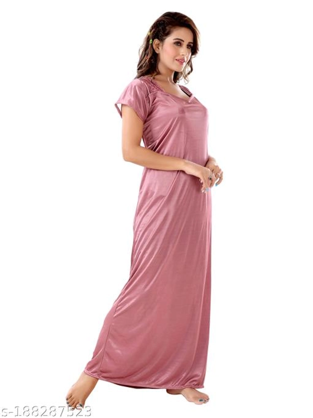 Satin Nightdress for Women (Pink, XL)