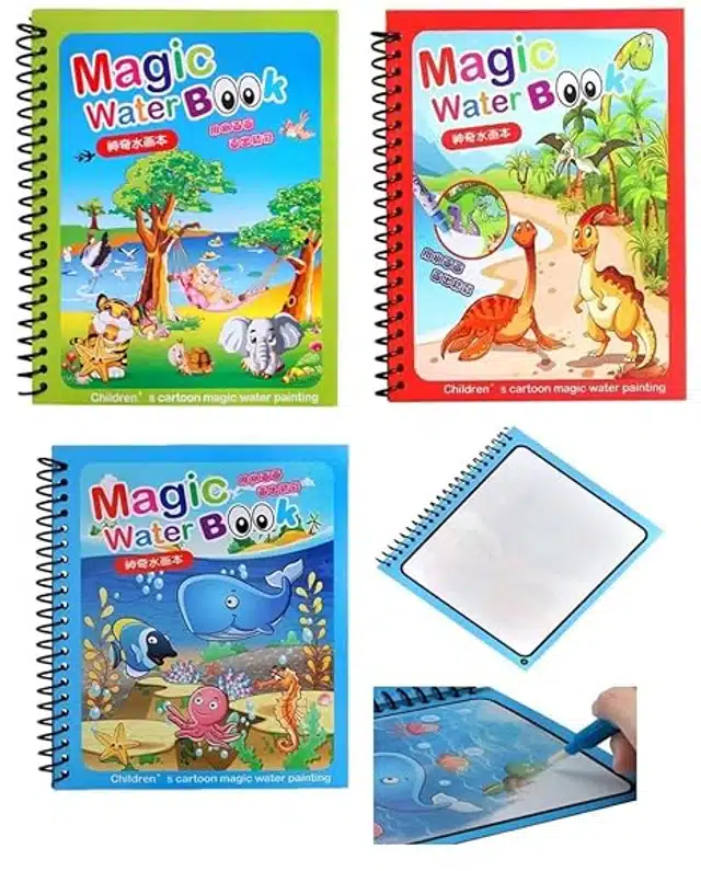 Reusable Quick Dry Water Painting Book with Doodle Pen for Kids (Multicolor, Pack of 3)