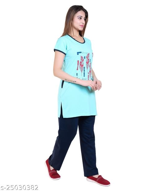 Woolen Nightsuit for Women (Aqua Blue, M)