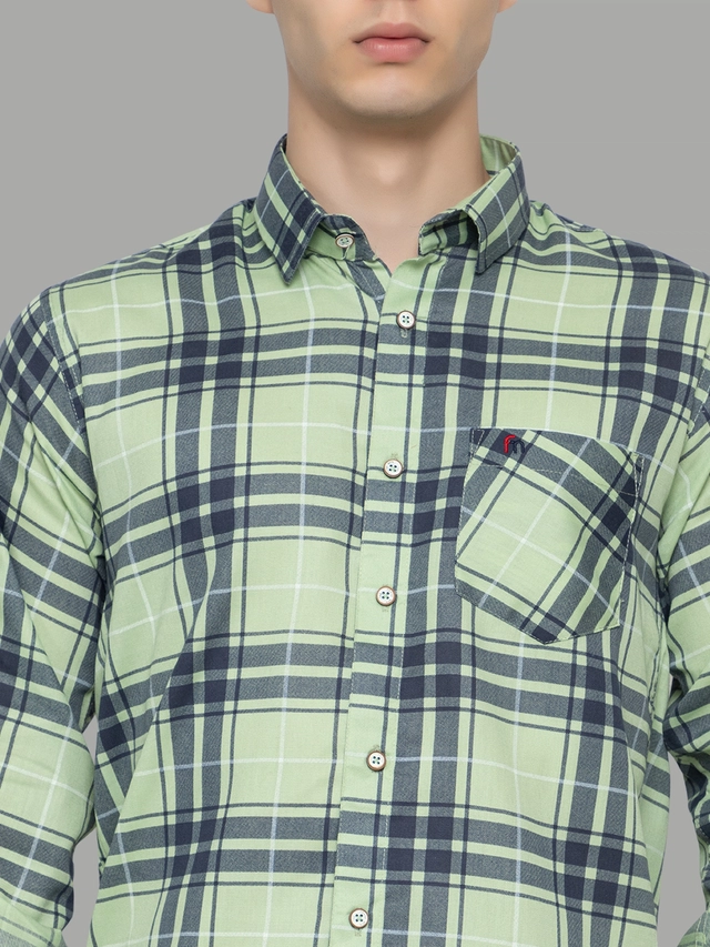 Full Sleeves Checkered Shirt for Men (Mint Green, M)