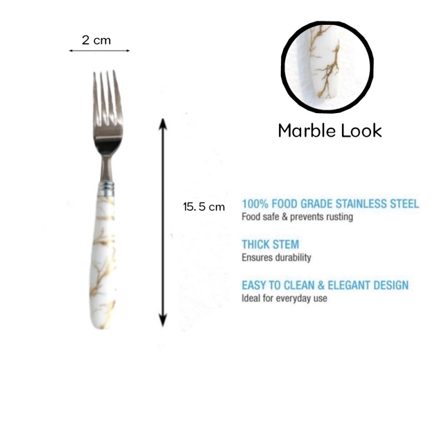 Stainless Steel Marble Design Premium Dinner Forks (White & Silver, Pack of 6)