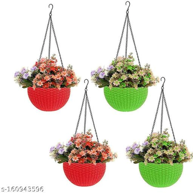 Plastic Hanging Planter (Multicolor, Pack of 4)