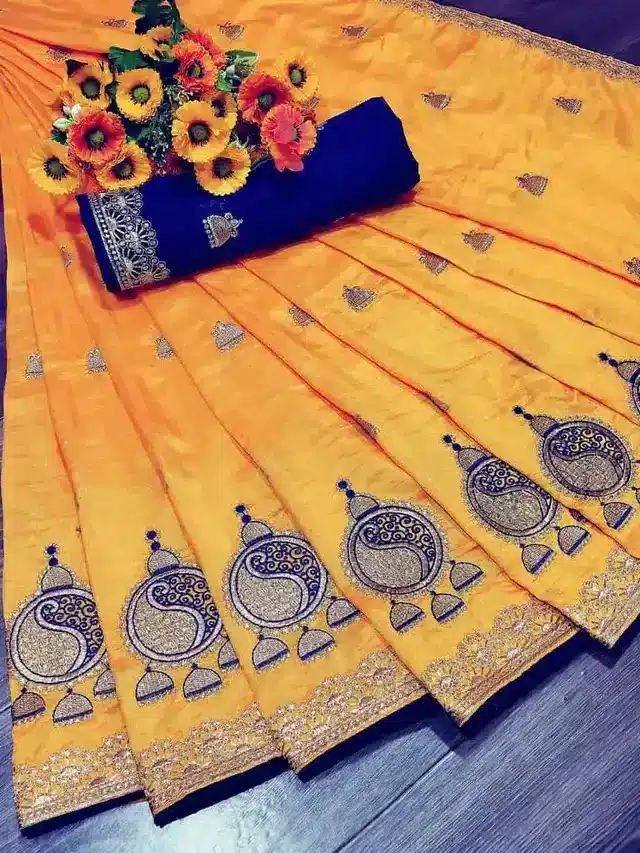 Poshvariety Sana Ghanti Silk Designer Women'S Saree With Unstitched Blouse Piece (Yellow)