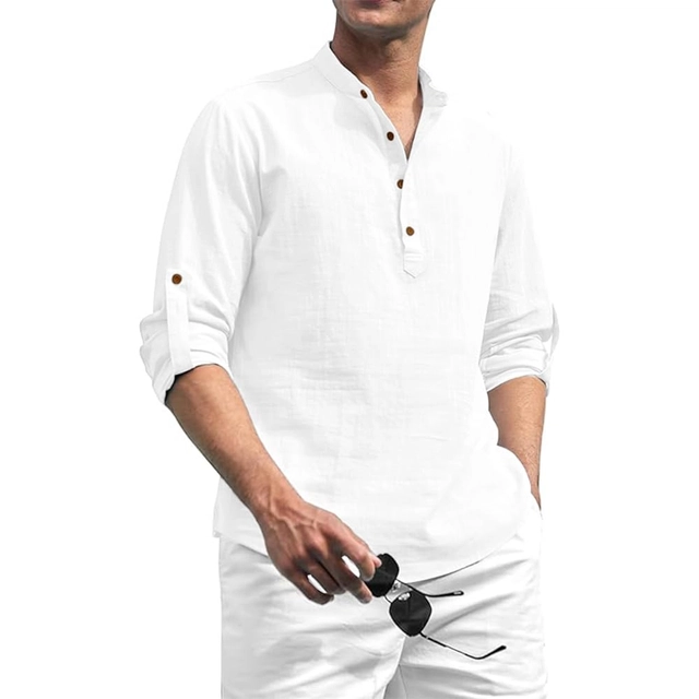 Cotton Solid Kurta for Men (White, S)