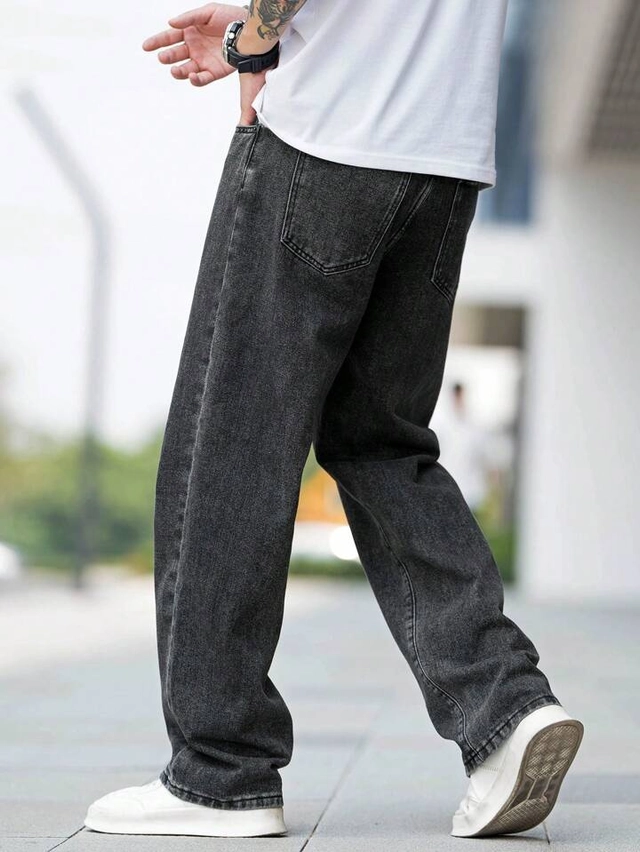 Denim Baggy Jeans for Men (Dark Grey, 28)