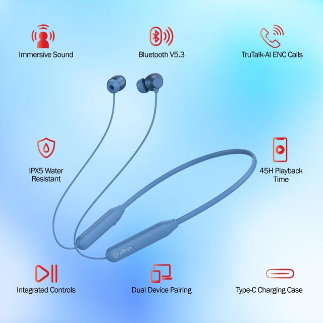 Wireless Bluetooth in-Ear Neckband (Blue)