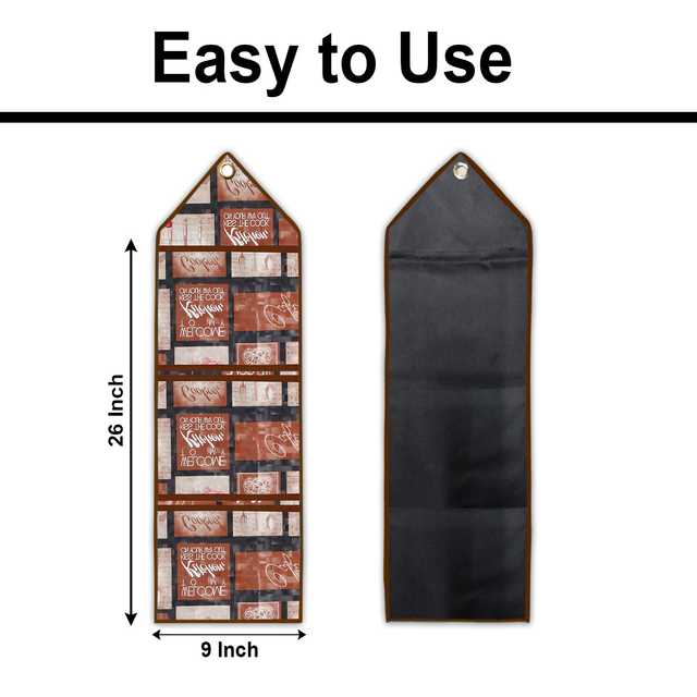 E-Retailer PVC Wall Hanging Storage Organizer With 3 Utility Pockets (Brown, 26x9 Inches) (E-71)
