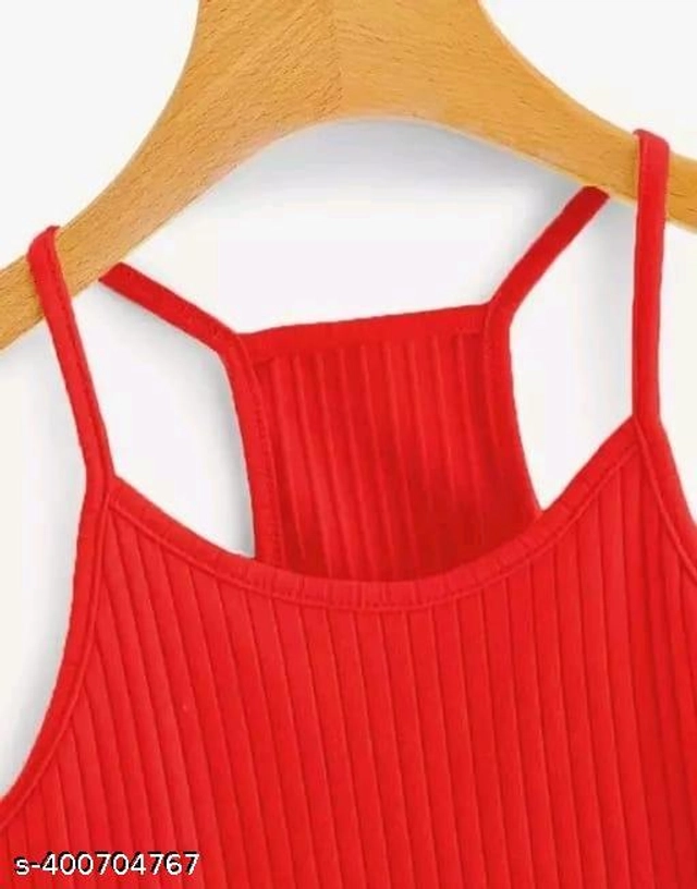 Cotton Spaghetti Strap Tank Top for Women (Red, XS)