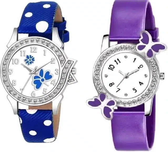 Analog Watch for Women & Girls (Blue & Purple, Pack of 2)