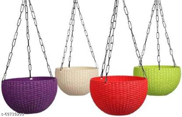 Plastic Hanging Planter (Multicolor, Pack of 4)