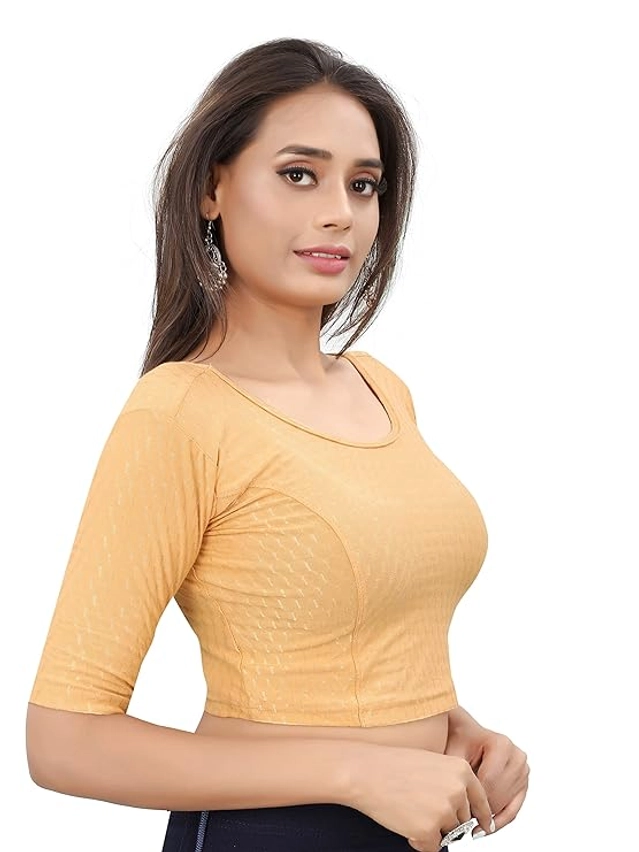 Lycra Solid Stretchable Stitched Blouse for Women (Beige, 30)