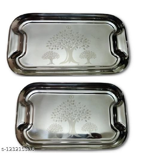 Stainless Steel Heavy Trays (Silver, Set of 2)