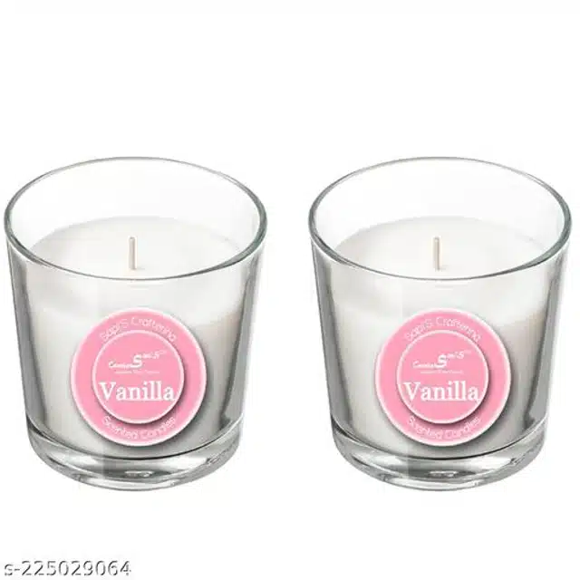 Vanilla Scented Glass Jar Candles (White, Pack of 2)