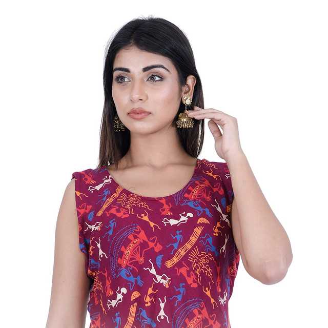 Majestic Women Casual Cotton Women Printed Dress (Maroon) (MT-112)