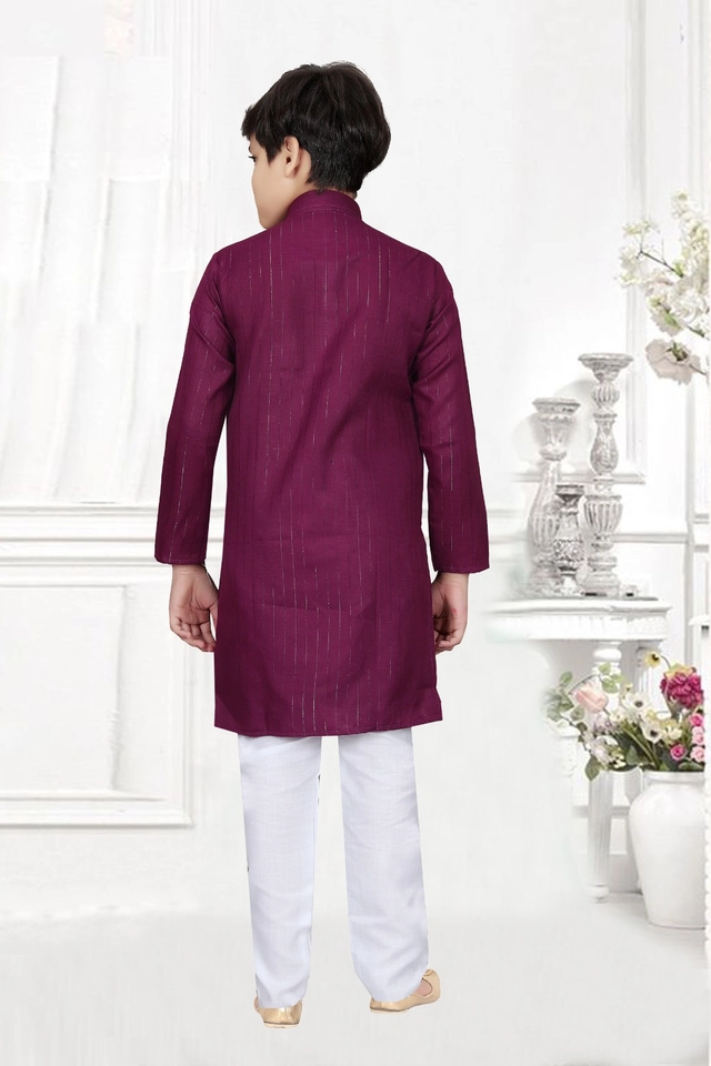 Cotton Full Sleeves Kurta with Pyjama for Boys (Purple & White, 3-5 Years)