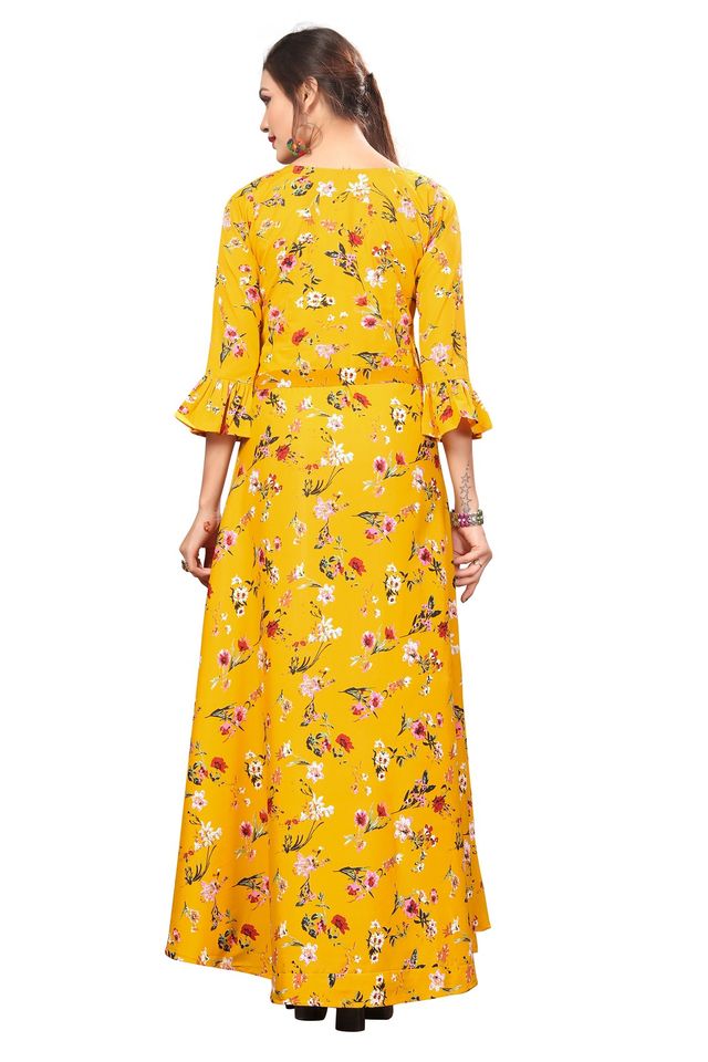 Fit and Flare Gown for womens (Yellow, S) (NE1)