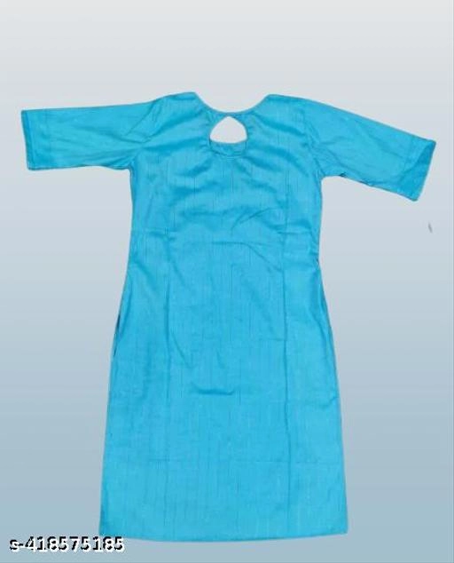 Cotton Blend Solid Kurti for Women (Sky Blue, Xl)