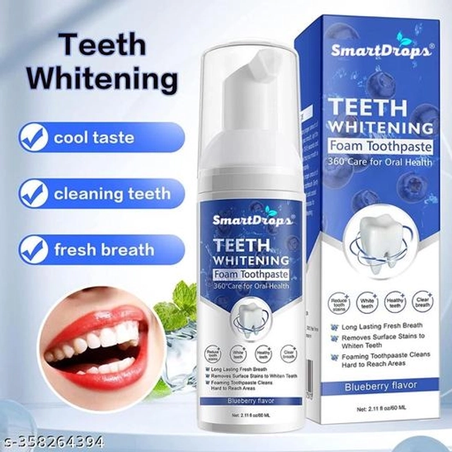 Smartdrops Teeth Whitening Foam For Fresh Breath And Remove Stains - Fresh Mint Toothpaste  (60 Ml)