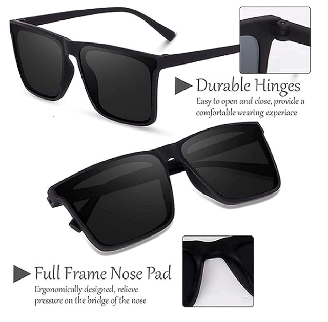 Plastic Retro Square UV Protection Sunglasses for Men & Women (Black)