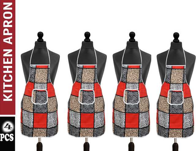 Cotton Waterproof Apron with Front Pocket for Men & Women (Pack of 4) (Multicolor) (A-311)
