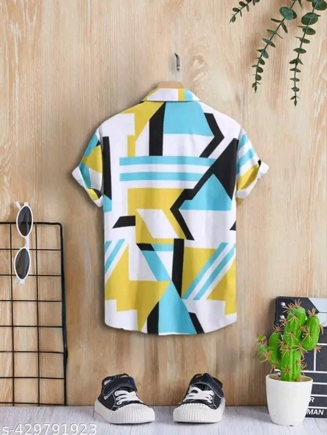 Half Sleeves Printed Shirt for Boys (Yellow & Turquoise, 14-15 Years)