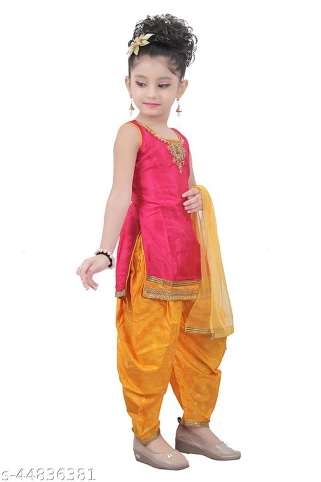 Silk Blend Kurta Sets for Girls (Red & Yellow, 12-18 Months)