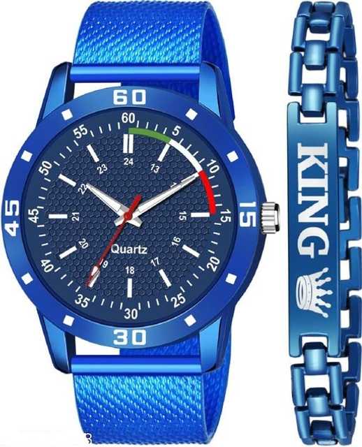 Elegant Collection Stylish PU Belt Watch & Bracelet (Blue, Pack Of 2) (EC_017)