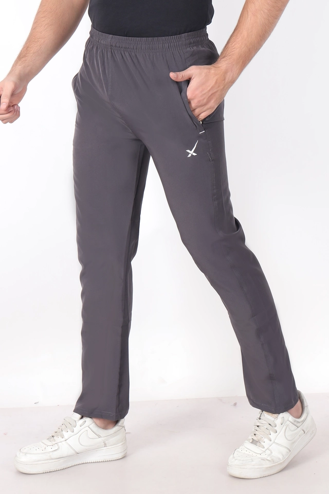 Cotton Blend Slim Fit Trackpants for Men (Grey, L)