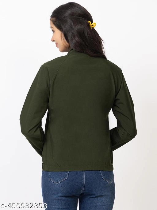 Cotton Blend Full Sleeves Jacket for Women (Olive, L)