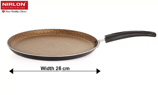 NIRLON Aluminium Flat Tawa (Black & Copper, 26 cm)