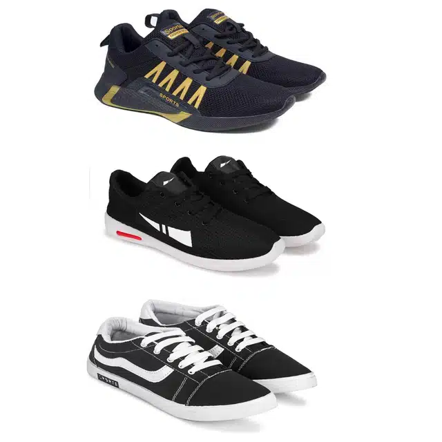 Men's Lace Up Lightweight Sports Shoes (Combo of 3) (Multicolor, 6)