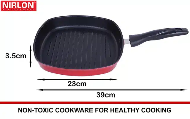 Aluminium Nonstick Grill Pan (Red, 22.5 cm)