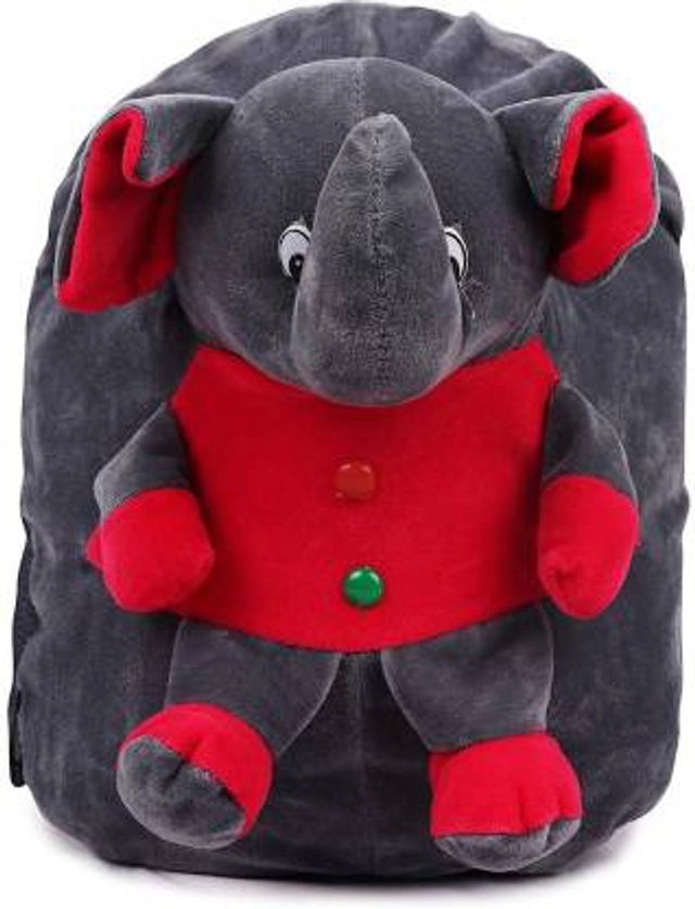 Fabric Elephant Shape School Bag for Kids (Grey & Red)