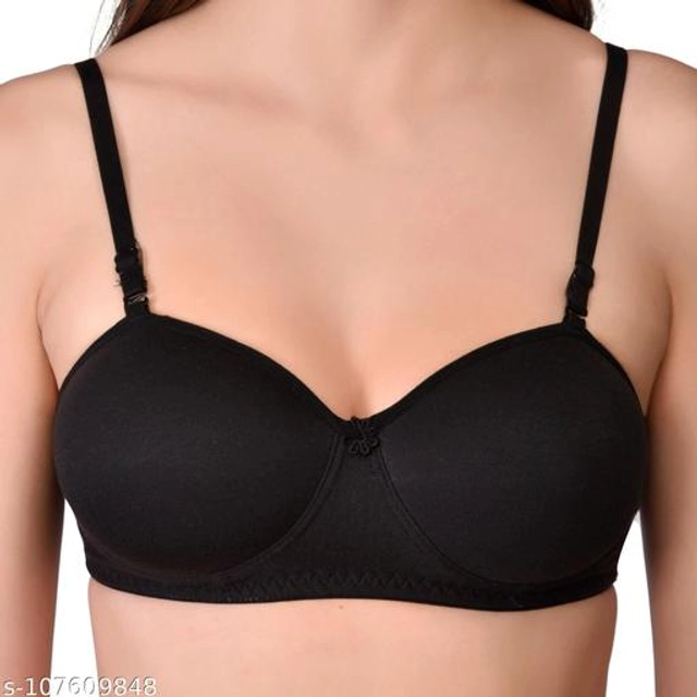 Cotton Blend Solid Padded Bra for Women (Black & Blue, 30B) (Pack of 2)