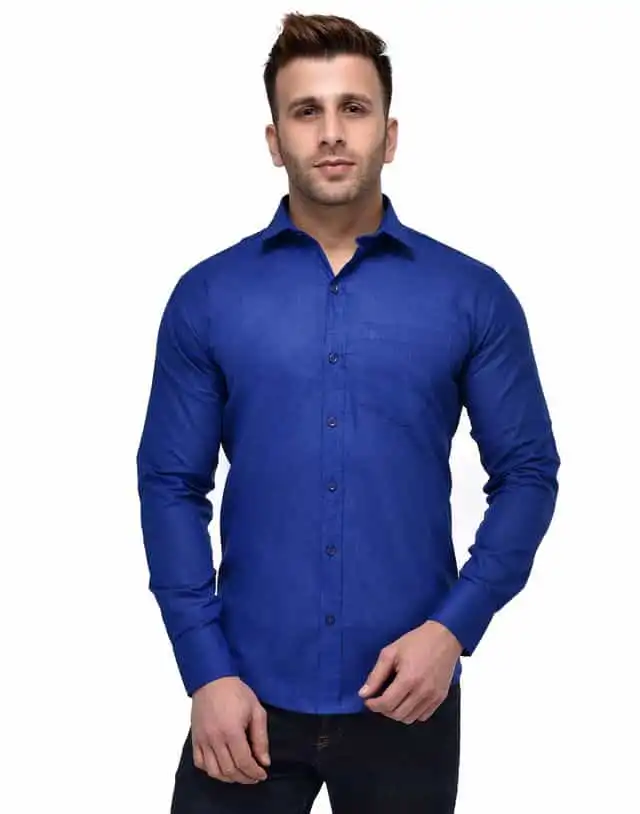 हैंगअप मेंस कासुअल सॉलिड कॉटन ब्लेंडेड (फुल स्लीव) स्लिम शर्ट Blue , Size- 38 (CMV0549)