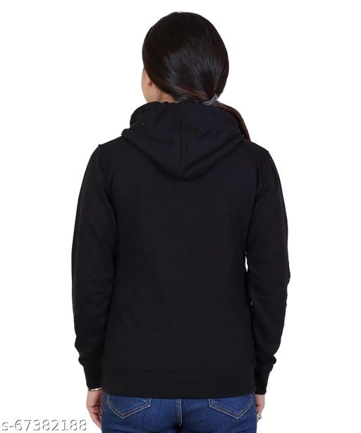 Cotton Blend Printed Hoodie for Women (Black, M)