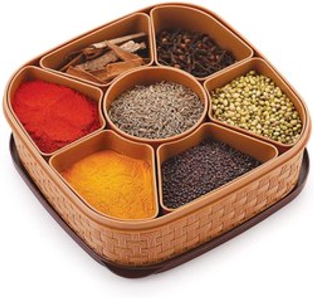 Plastic 7 Section Spice Container with Lid (Multicolor)