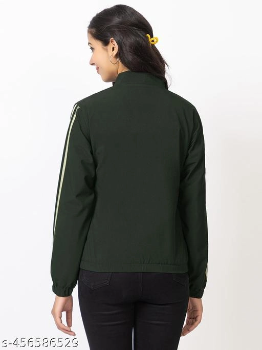 Cotton Blend Full Sleeves Jacket for Women (Bottle Green, L)