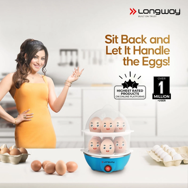 Longway Double Layer Electric Egg Boiler (Blue, 14 Eggs, Pack of 1)