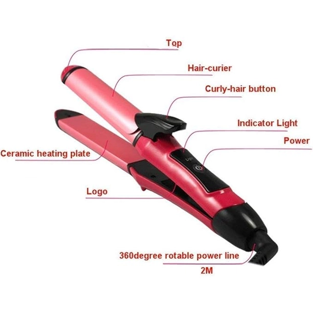 2 in 1 Professional Hair Straightener & Curler (Pink, 1000 W)