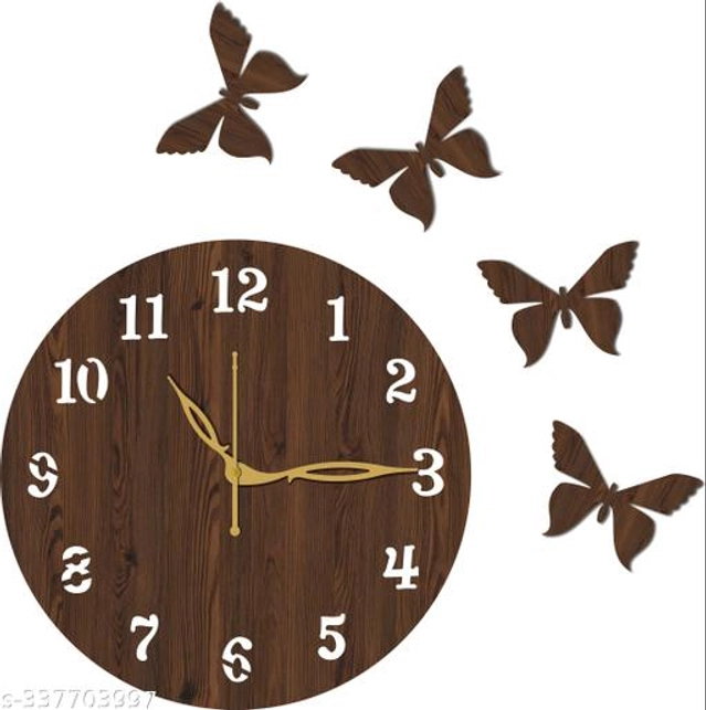 Wooden Wall Clock for Home (Brown)