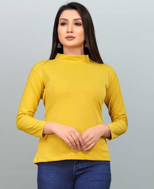 Solid Women Scoop Neck T-Shirt (Yellow, L) (ZE-021)