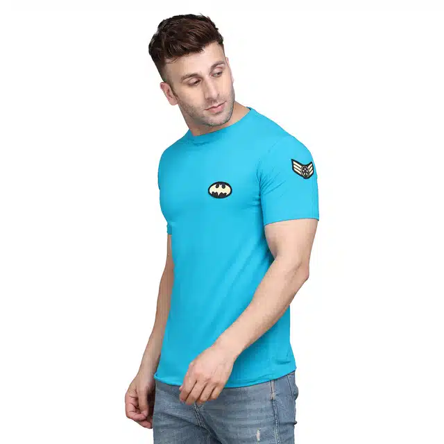Men Solid Round Neck T-shirt (Sky Blue, S) (RSC-25)