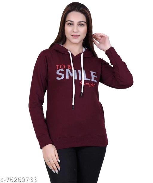 Cotton Blend Printed Hoodie for Women (Maroon, M)