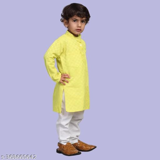 Cotton Blend Kurta with Pyjama for Boys (Lemon Yellow & White, 4-5 Years)