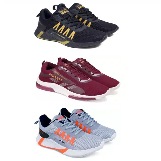 Men's Lace Up Lightweight Sports Shoes (Combo of 3) (Multicolor, 6)